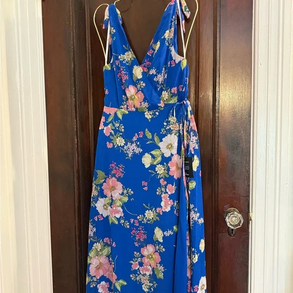 Lulu's Blue Floral Maxi Dress with Pink and Green Accents - Picture 1 of 10